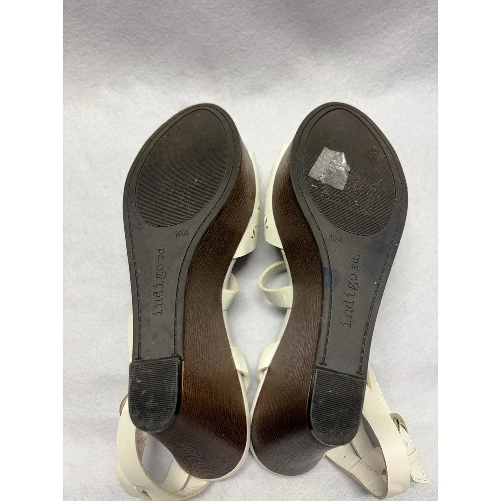 Indigo Rd‎ Womens White Laser Cut Wedge Sandals Platform Ankle Strap Size 10M